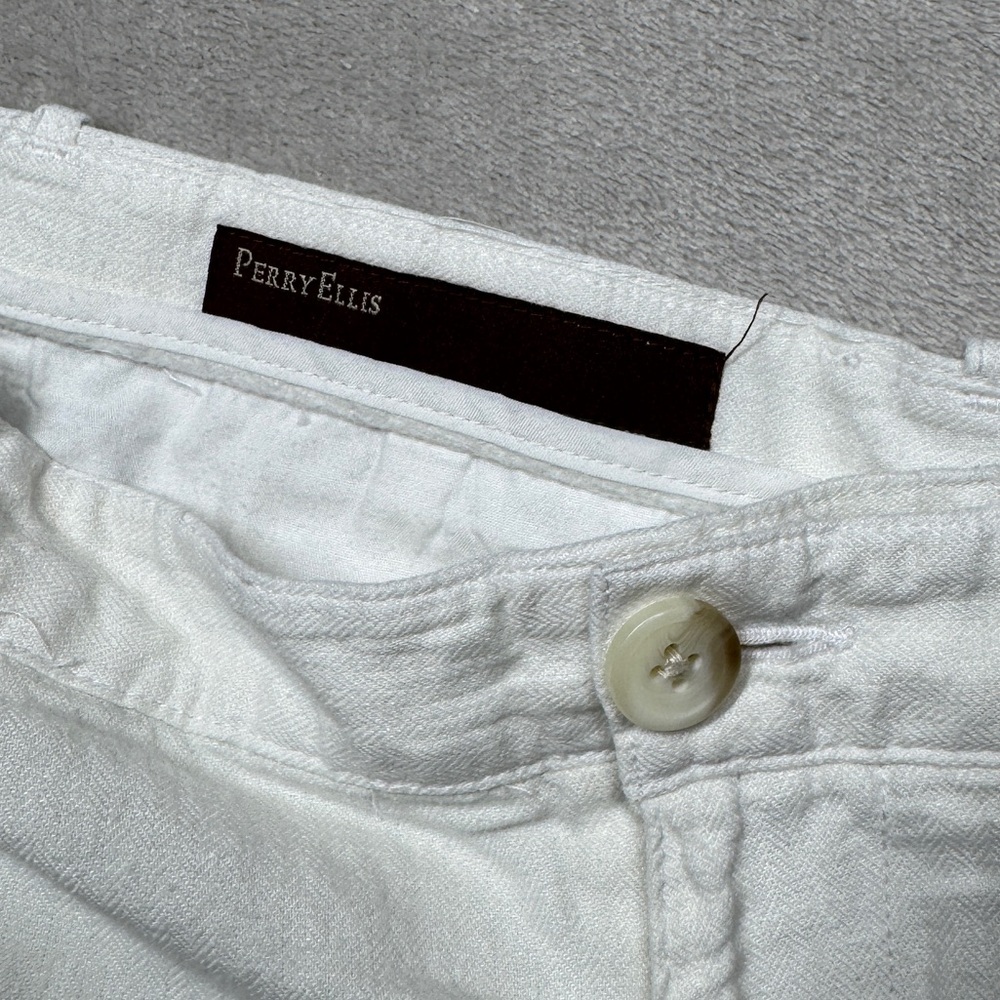Perry Ellis Men’s Linen Cotton Blend Coastal Nautical White Shorts Size 34 - Picture 15 of 16